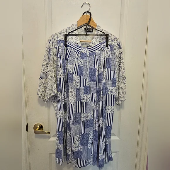 Vintage Blue & White Patchwork Set - includes blouse and skirt - Picture 4 of 13